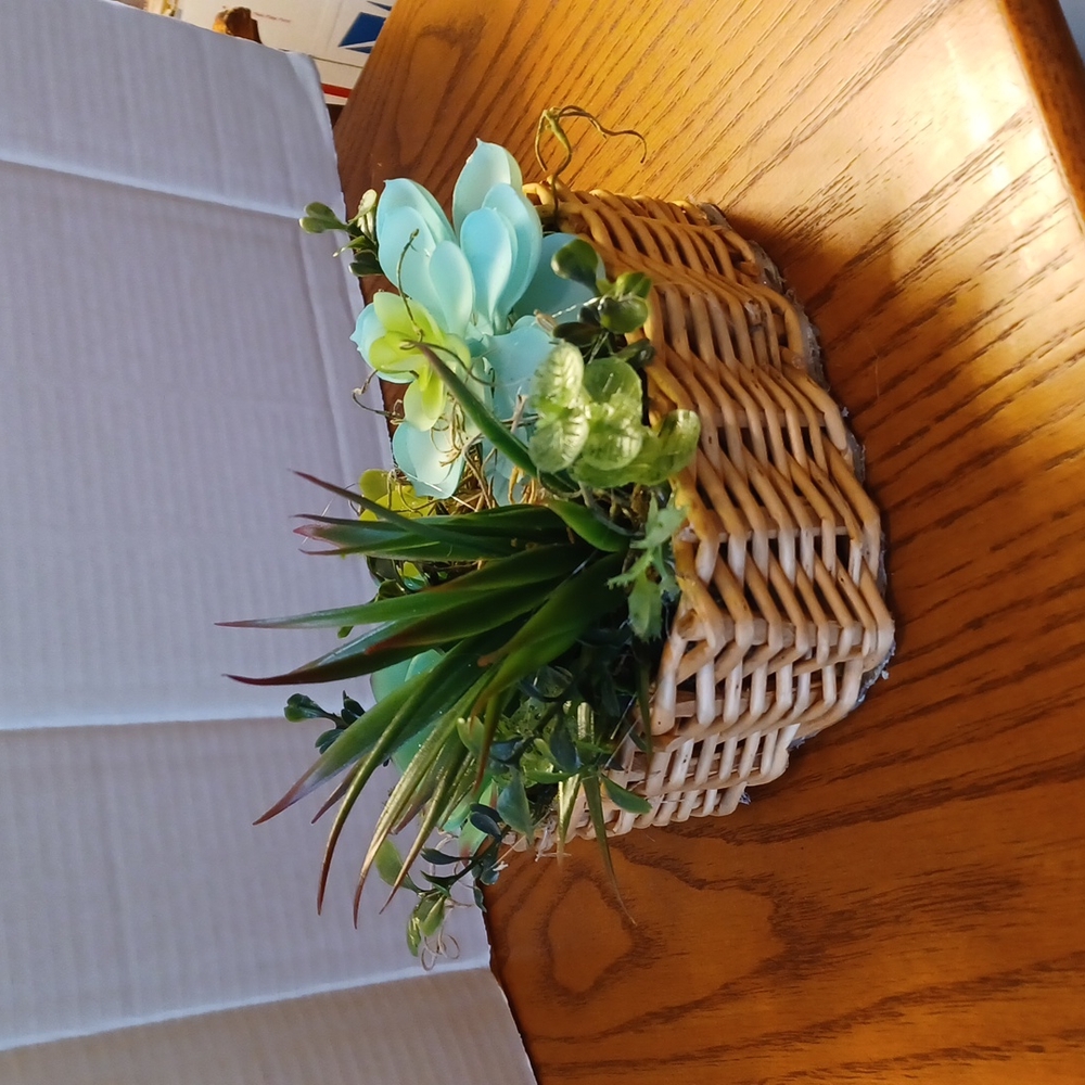 Light wicker ❤️  basket with faux succulents plants